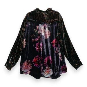 Johnny Was Torine Velvet Oversized Button-Front Short Women's Large Floral